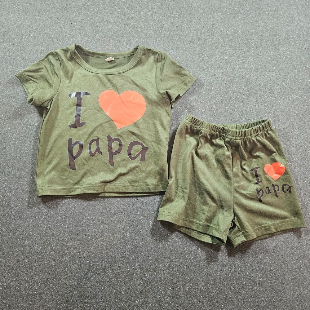 I Love Papa Outfit Set 12-18M Green Shirt Shorts Matching Toddler